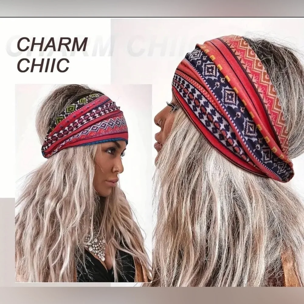 NWOT 4 Piece Set Bohemian Fashion Pattern Headbands Anti Slip Knotting
